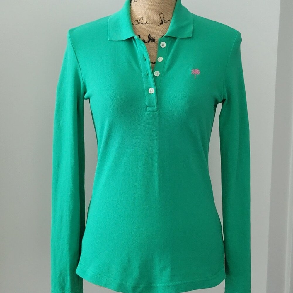 Ladies Lilly Pulitizer Green Shrunken Long Sleeve POLO shirt XS